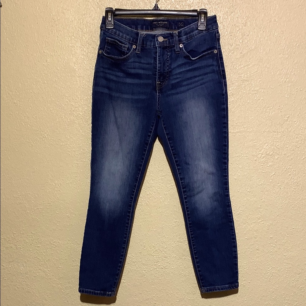 Lucky Brand Jeans 4/27 Blue Stretchy Mid Rise Crop AVA Distressed LOGO Cotton